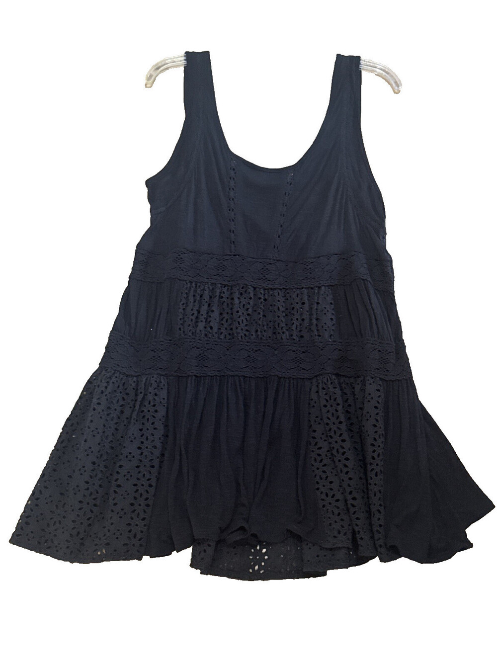 Free People XS Black Sleeveless Scoop Neck Eyelet Knit Tunic/Dress Gothic Peasan